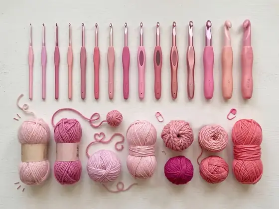 Crochet hooks and yarn