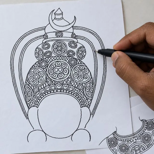 Ink drawing of the ornate crown