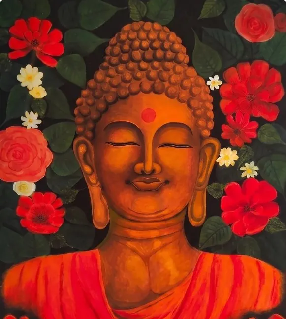 Serene Buddha Kerala mural painting by student Surya