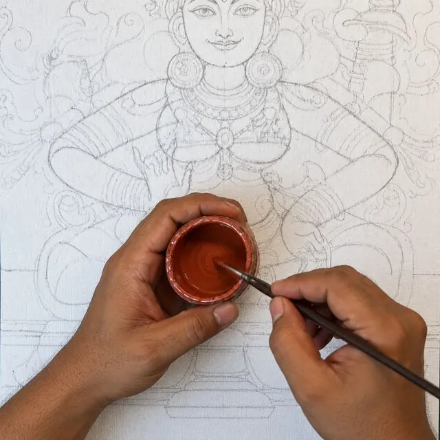 Full pencil sketch of Bhuvaneshwari with body proportions
