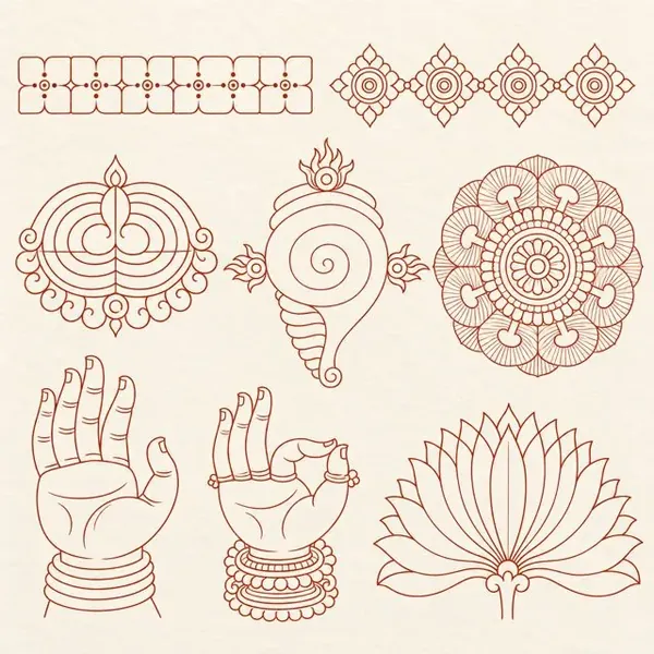 Traditional Kerala mural motifs drawn on paper